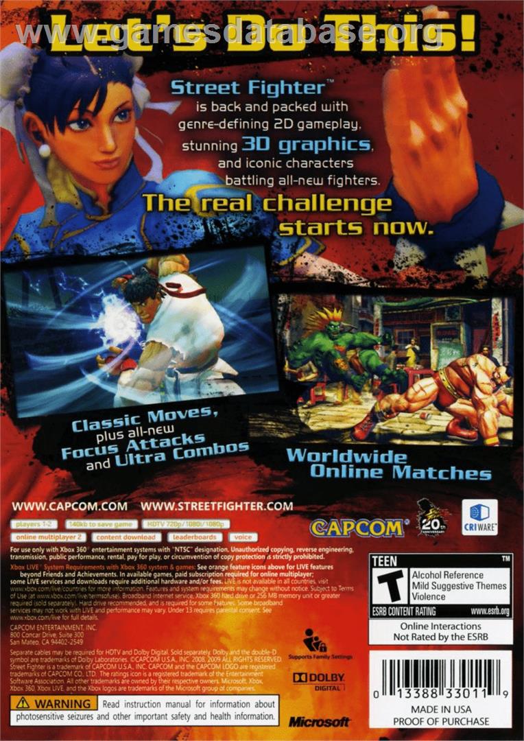 STREET FIGHTER IV - Microsoft Xbox 360 - Artwork - Box Back