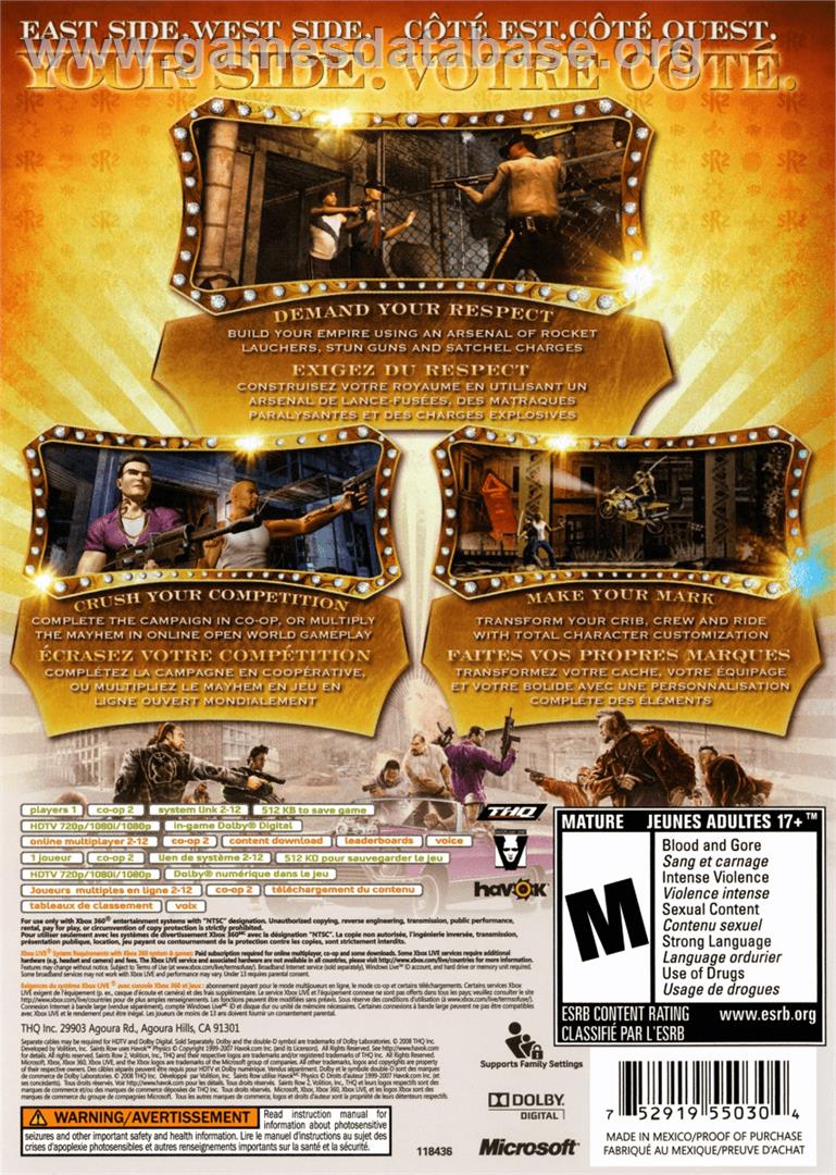 Saints Row 2 - Microsoft Xbox 360 - Artwork - Box Back