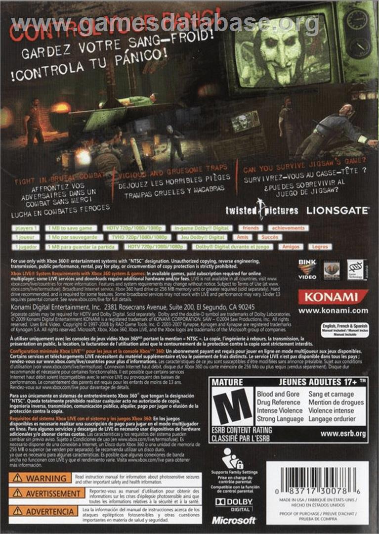 Saw - Microsoft Xbox 360 - Artwork - Box Back