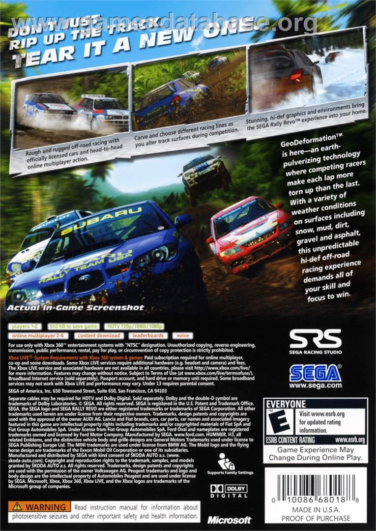 Sega Rally Revo - Microsoft Xbox 360 - Artwork - Box Back