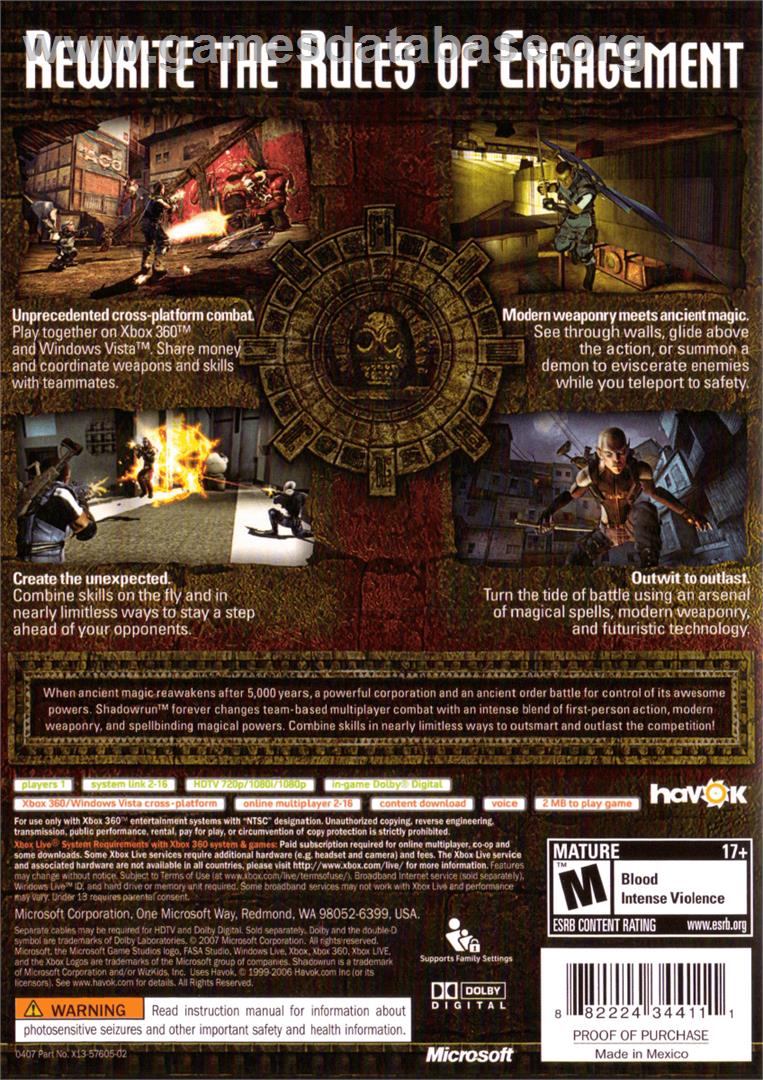 Shadowrun - Microsoft Xbox 360 - Artwork - Box Back