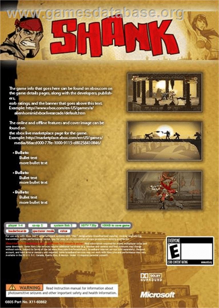 Shank - Microsoft Xbox 360 - Artwork - Box Back