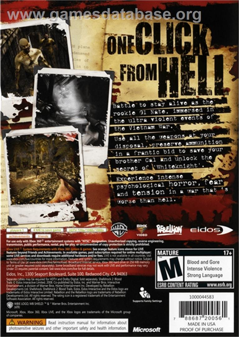 Shellshock 2 - Blood Trails - Microsoft Xbox 360 - Artwork - Box Back