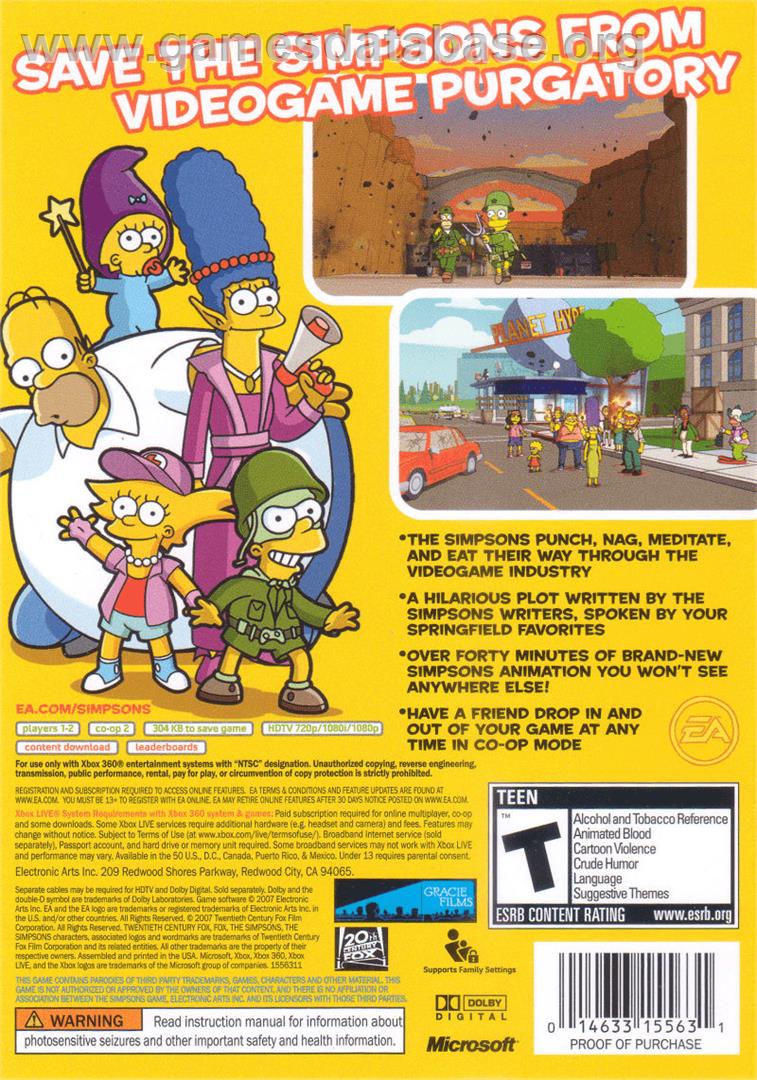 Simpsons Game, The - Microsoft Xbox 360 - Artwork - Box Back