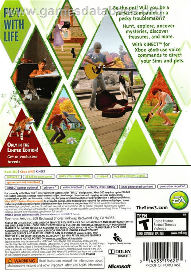 Sims 3 - Animaux And Cie, Les - Microsoft Xbox 360 - Artwork - Box Back