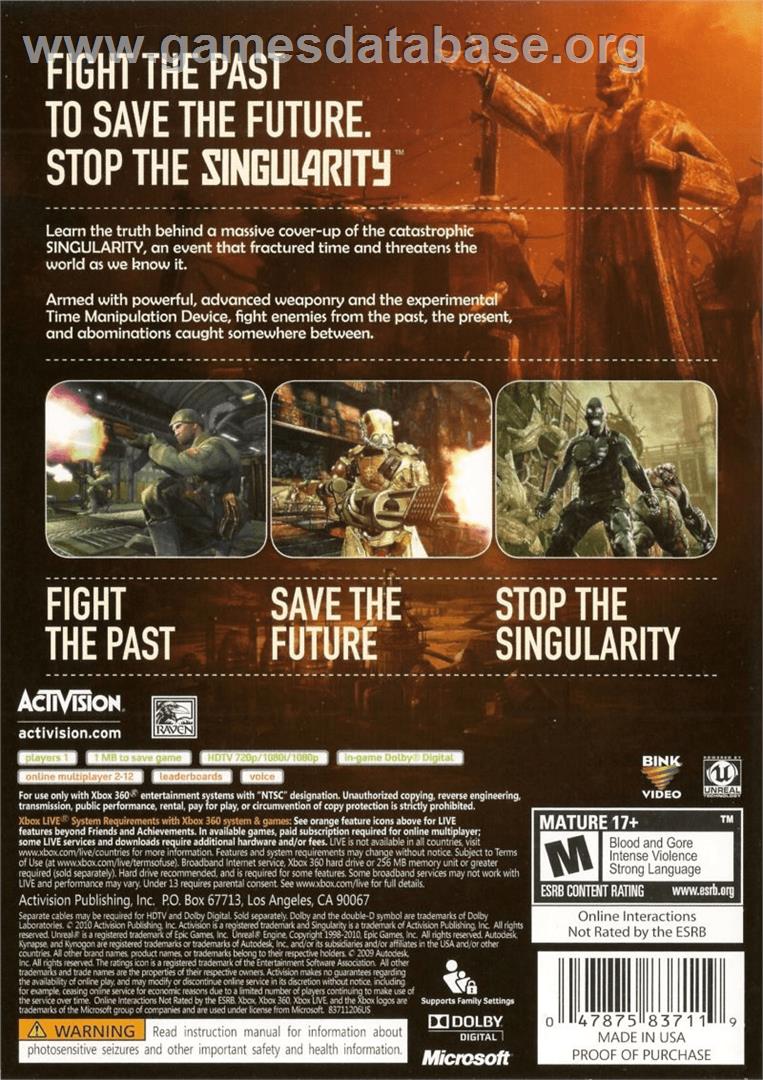 Singularity - Microsoft Xbox 360 - Artwork - Box Back
