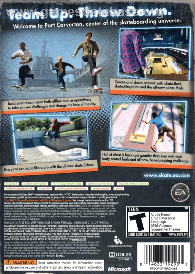 Skate 3 - Microsoft Xbox 360 - Artwork - Box Back