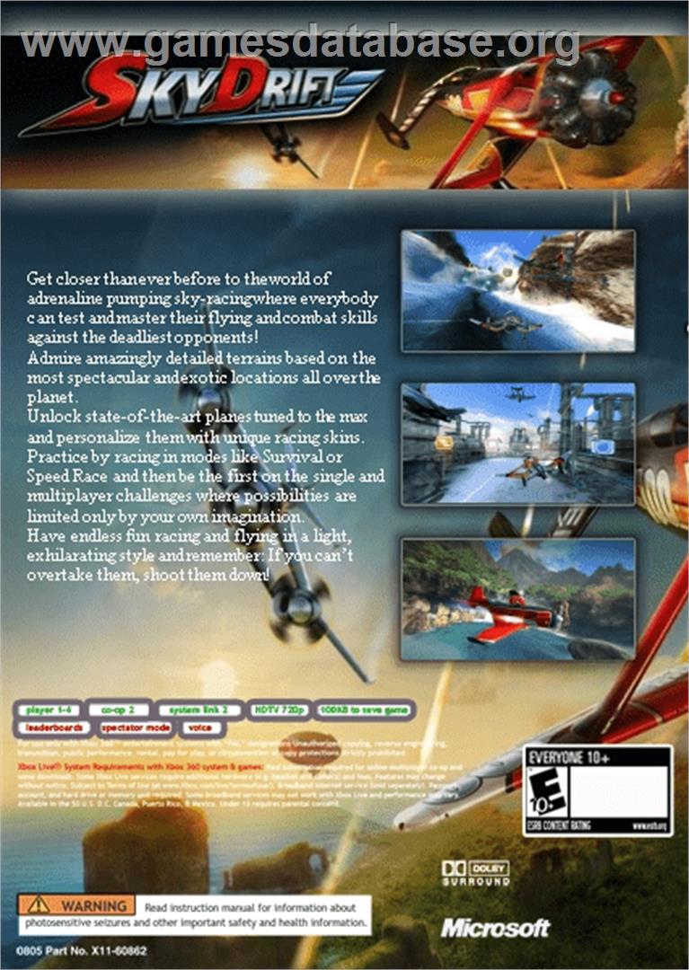 SkyDrift - Microsoft Xbox 360 - Artwork - Box Back