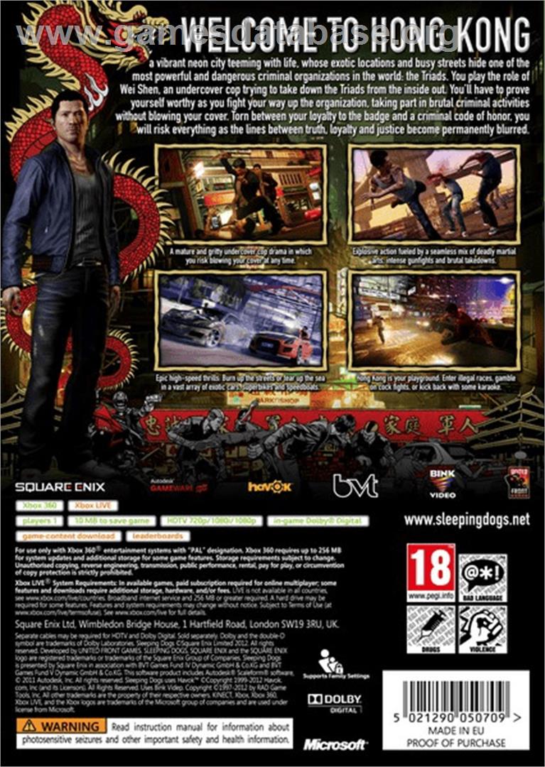 Sleeping Dogs - Microsoft Xbox 360 - Artwork - Box Back
