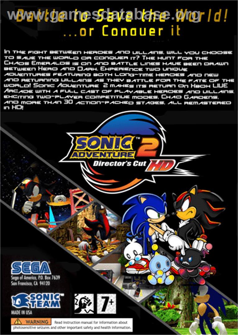 Sonic Adventure 2 - Microsoft Xbox 360 - Artwork - Box Back