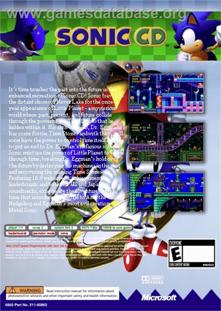 Sonic Cd - Microsoft Xbox 360 - Artwork - Box Back