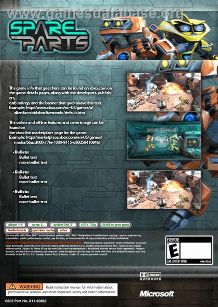 Spare Parts - Microsoft Xbox 360 - Artwork - Box Back