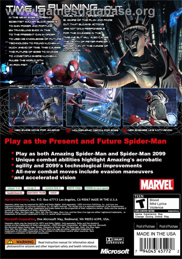 Spider-man - Aux Frontières Du Temps - Microsoft Xbox 360 - Artwork - Box Back