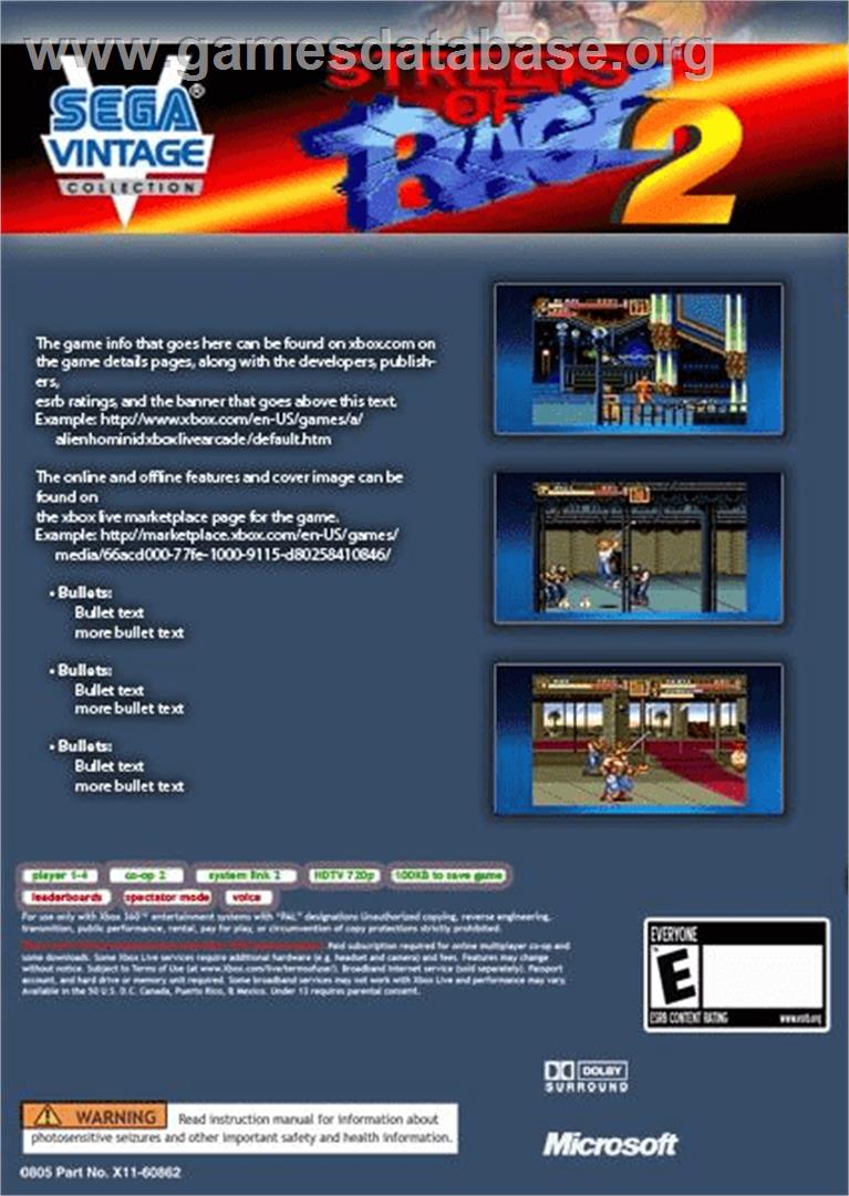 Streets Of Rage 2 - Microsoft Xbox 360 - Artwork - Box Back