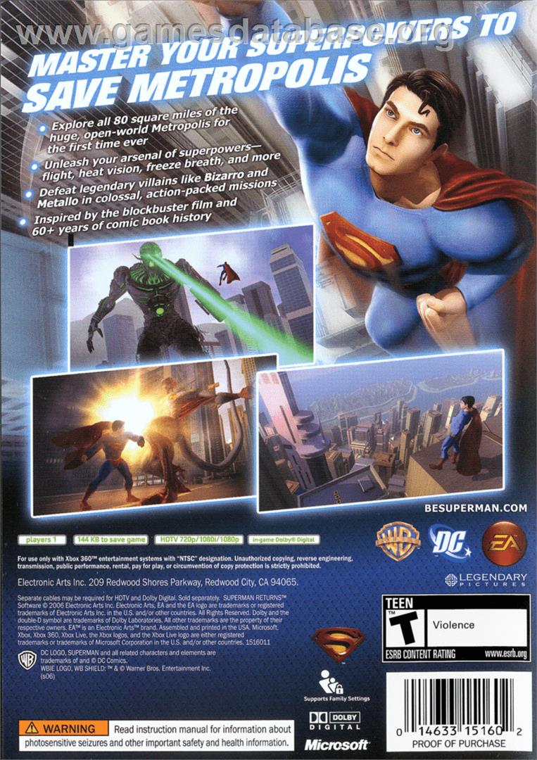 Superman Returns - Microsoft Xbox 360 - Artwork - Box Back
