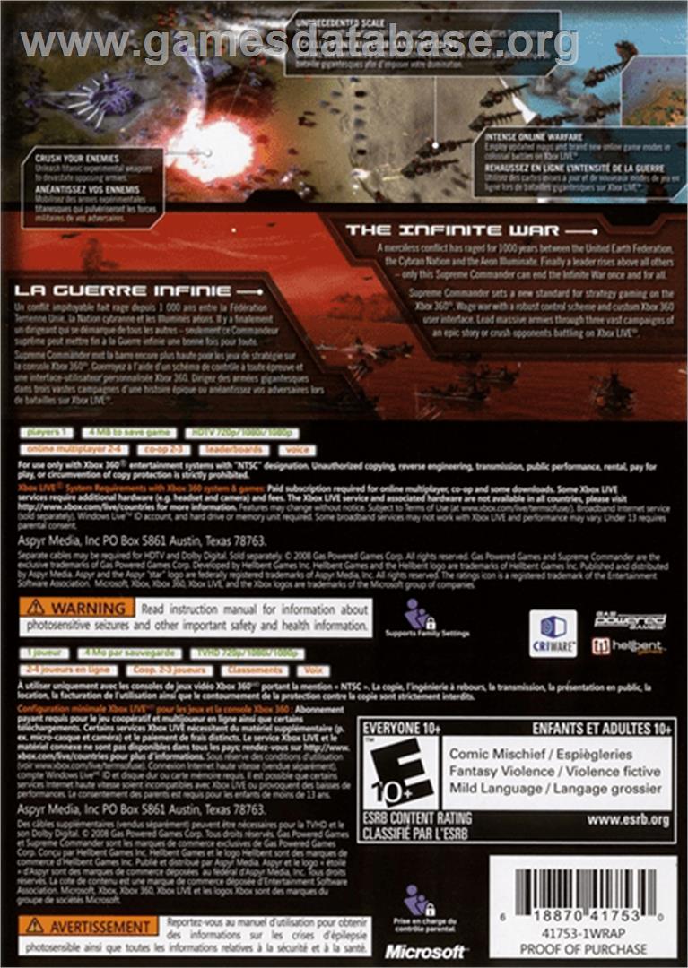Supreme Commander - Microsoft Xbox 360 - Artwork - Box Back