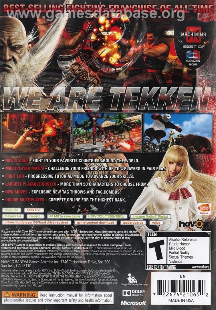 TEKKEN TAG TOURNAMENT 2 - Microsoft Xbox 360 - Artwork - Box Back