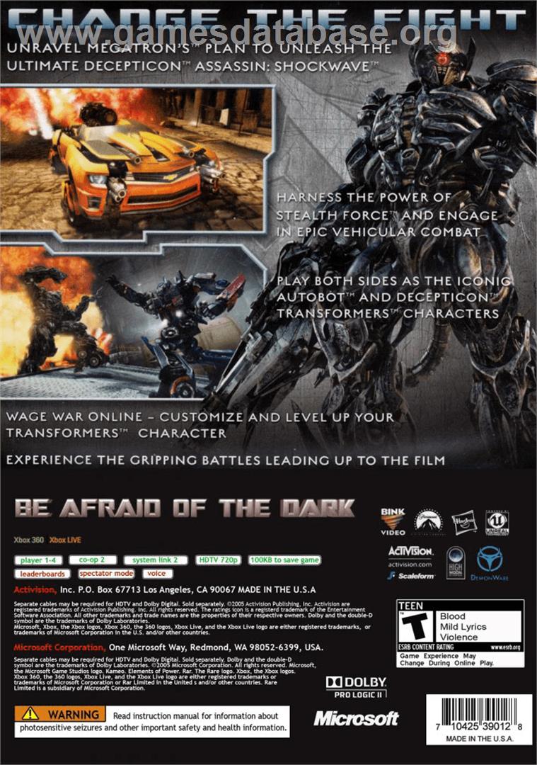 TRANSFORMERS: Dark of the Moon - Microsoft Xbox 360 - Artwork - Box Back