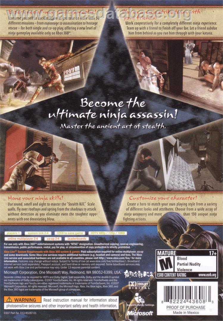 Tenchu Z - Microsoft Xbox 360 - Artwork - Box Back