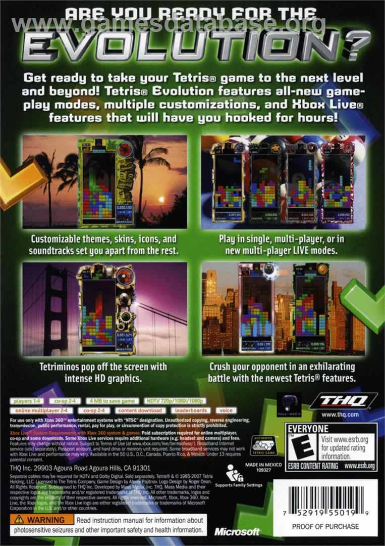 Tetris Evolution - Microsoft Xbox 360 - Artwork - Box Back