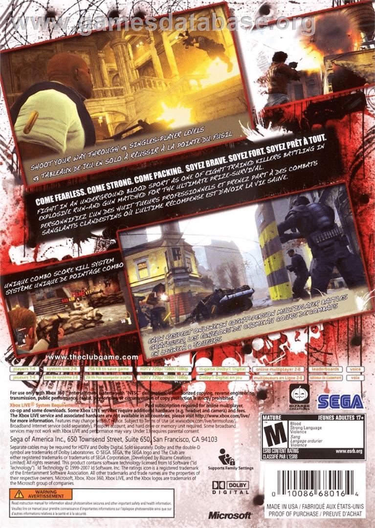 The Club - Microsoft Xbox 360 - Artwork - Box Back