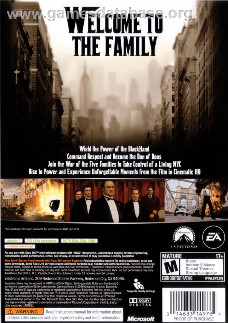The Godfather - Microsoft Xbox 360 - Artwork - Box Back