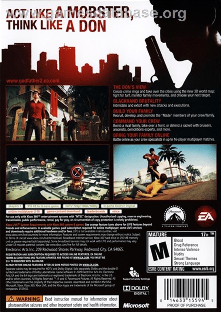 The Godfather II - Microsoft Xbox 360 - Artwork - Box Back