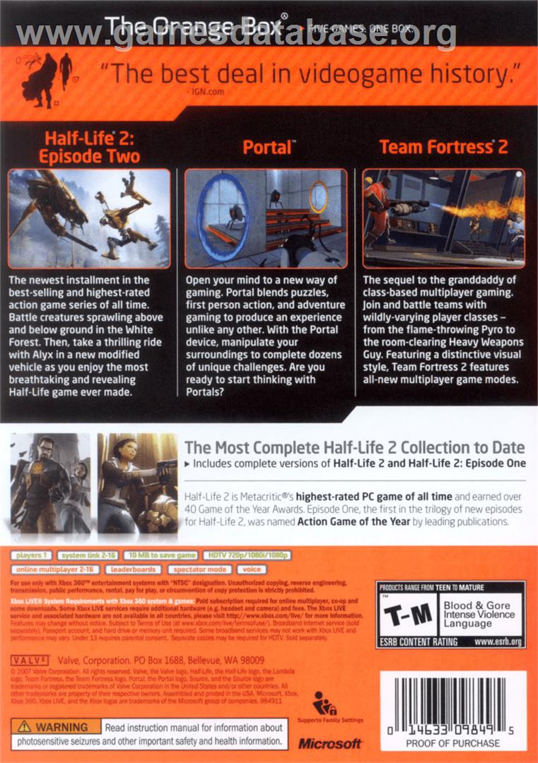 The Orange Box - Microsoft Xbox 360 - Artwork - Box Back