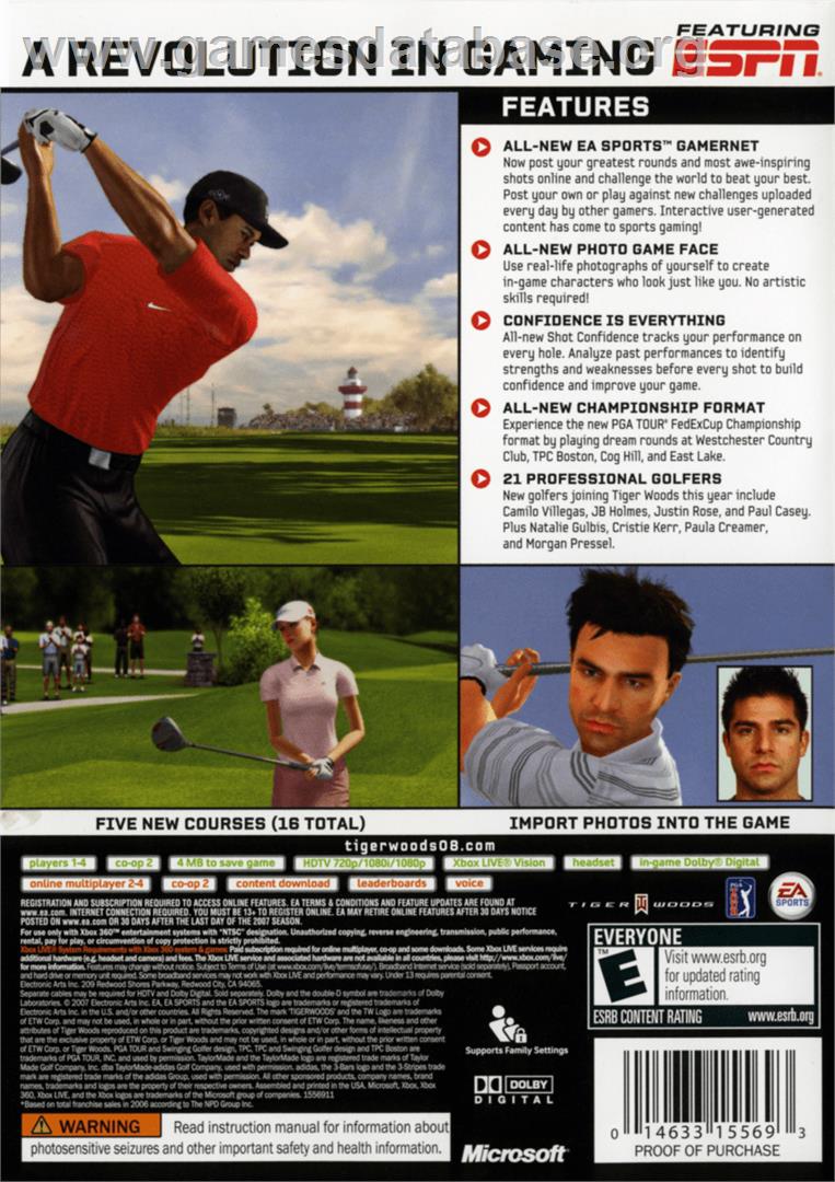 Tiger Woods Pga Tour 08 - Microsoft Xbox 360 - Artwork - Box Back