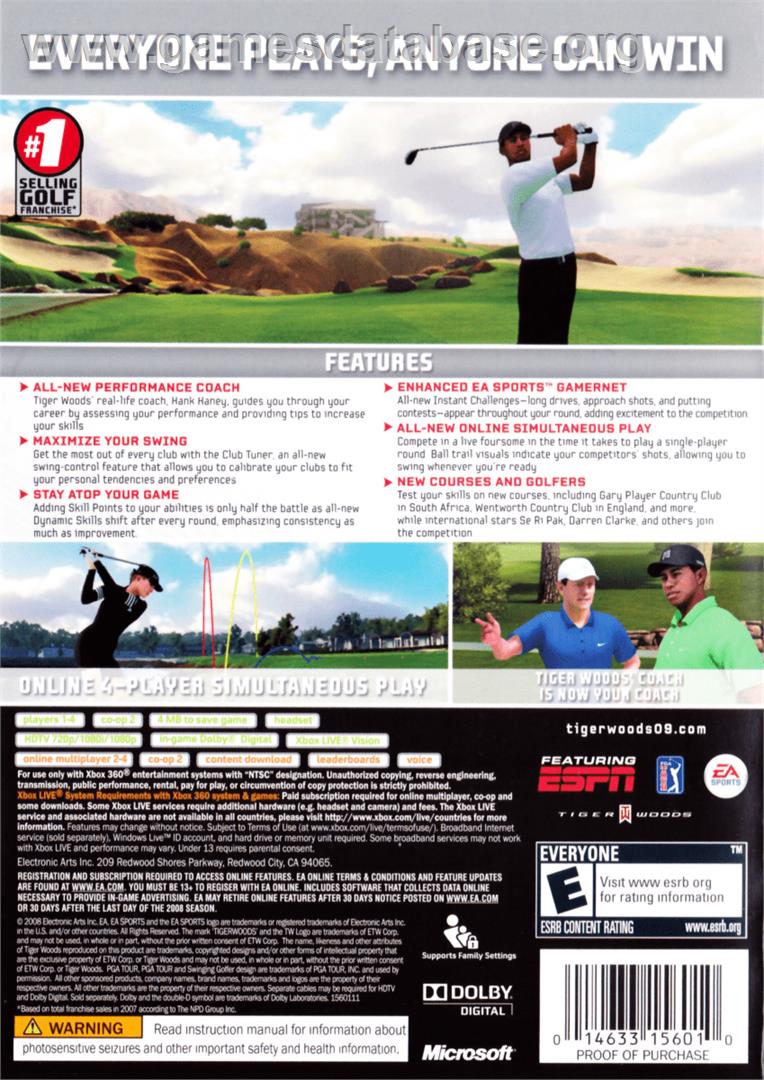 Tiger Woods Pga Tour 09 - Microsoft Xbox 360 - Artwork - Box Back