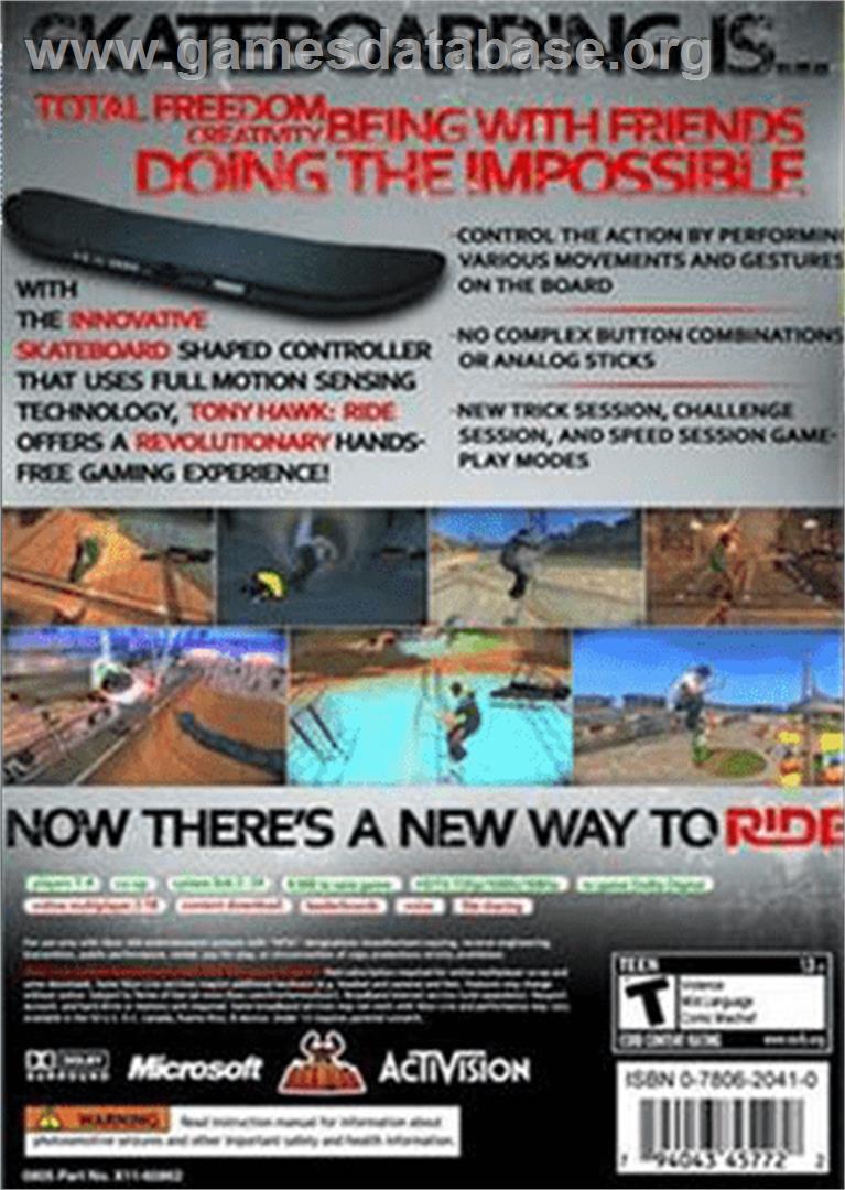 Tony Hawk: RIDE - Microsoft Xbox 360 - Artwork - Box Back
