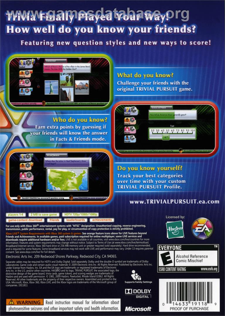 Trivial Pursuit - Microsoft Xbox 360 - Artwork - Box Back