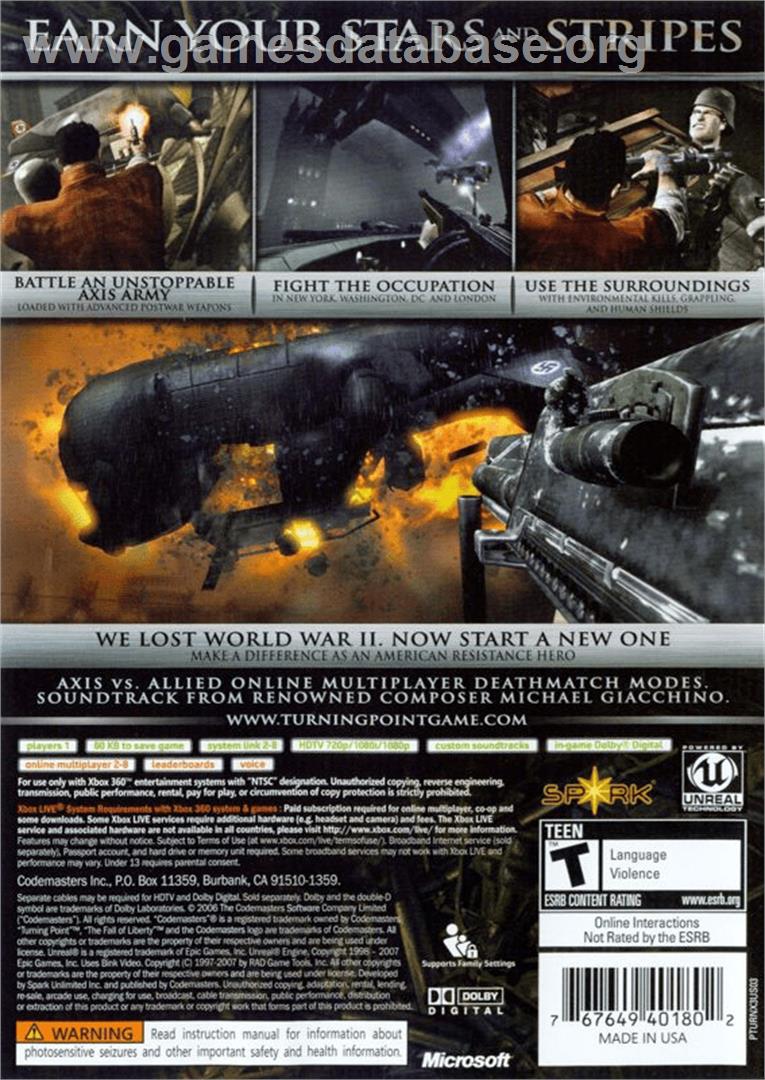 Turning Point - Fall Of Liberty - Microsoft Xbox 360 - Artwork - Box Back