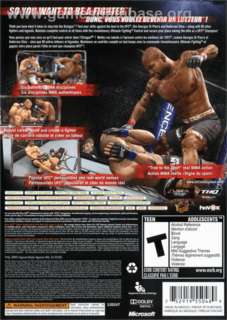 UFC 2009 Undisputed - Microsoft Xbox 360 - Artwork - Box Back