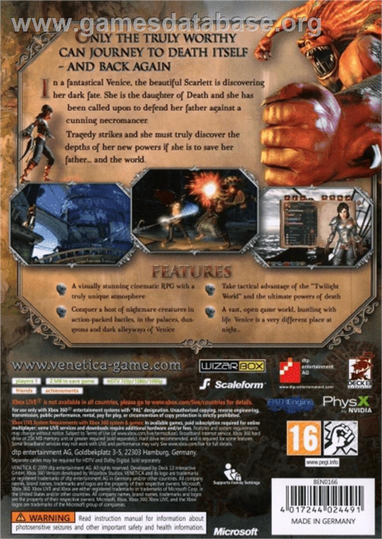 Venetica - Microsoft Xbox 360 - Artwork - Box Back