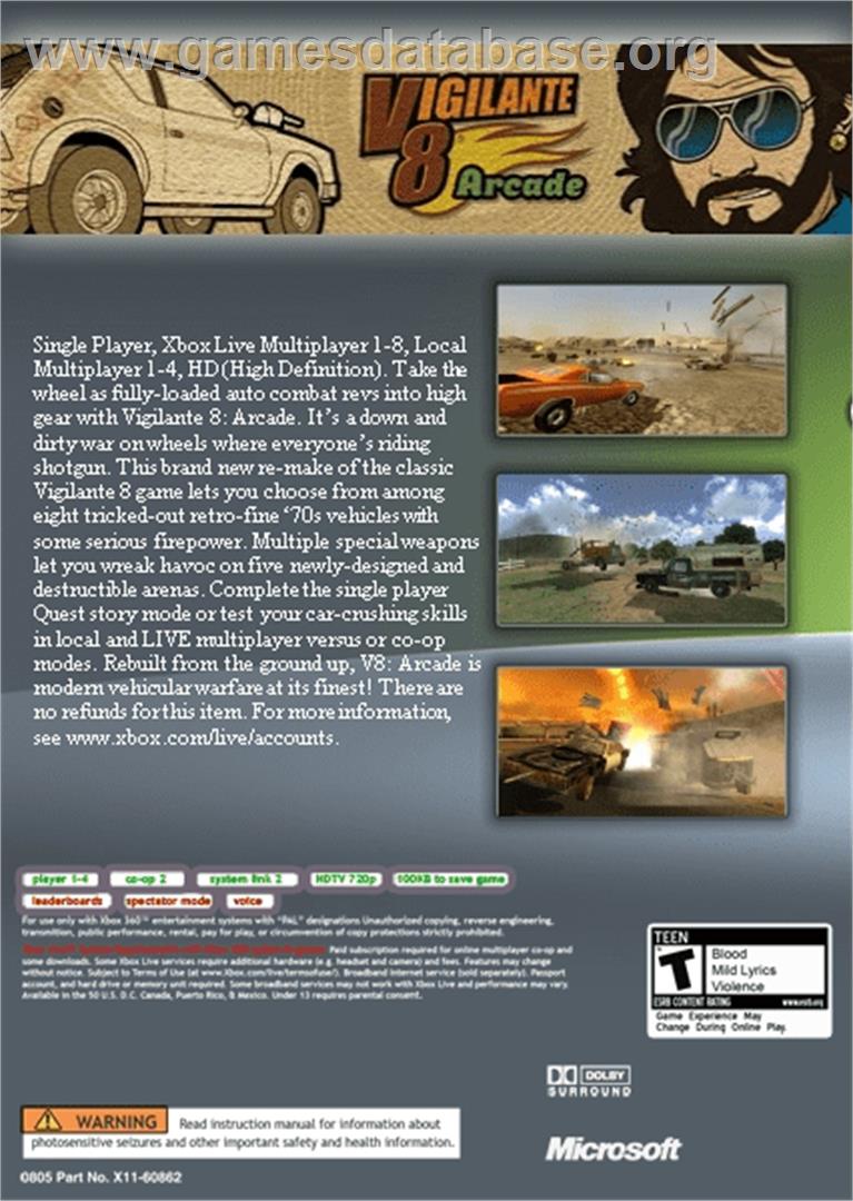 Vigilante 8 Arcade - Microsoft Xbox 360 - Artwork - Box Back