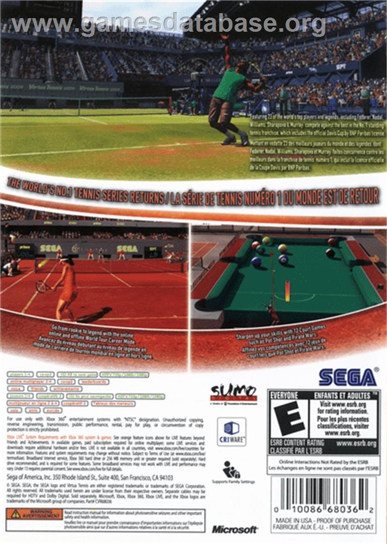 Virtua Tennis 2009 - Microsoft Xbox 360 - Artwork - Box Back