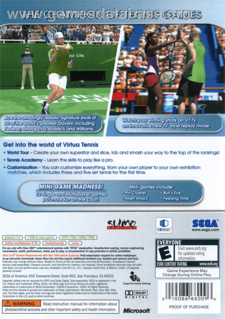 Virtua Tennis 3 - Microsoft Xbox 360 - Artwork - Box Back