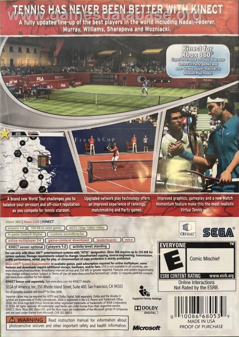 Virtua Tennis 4 - Microsoft Xbox 360 - Artwork - Box Back