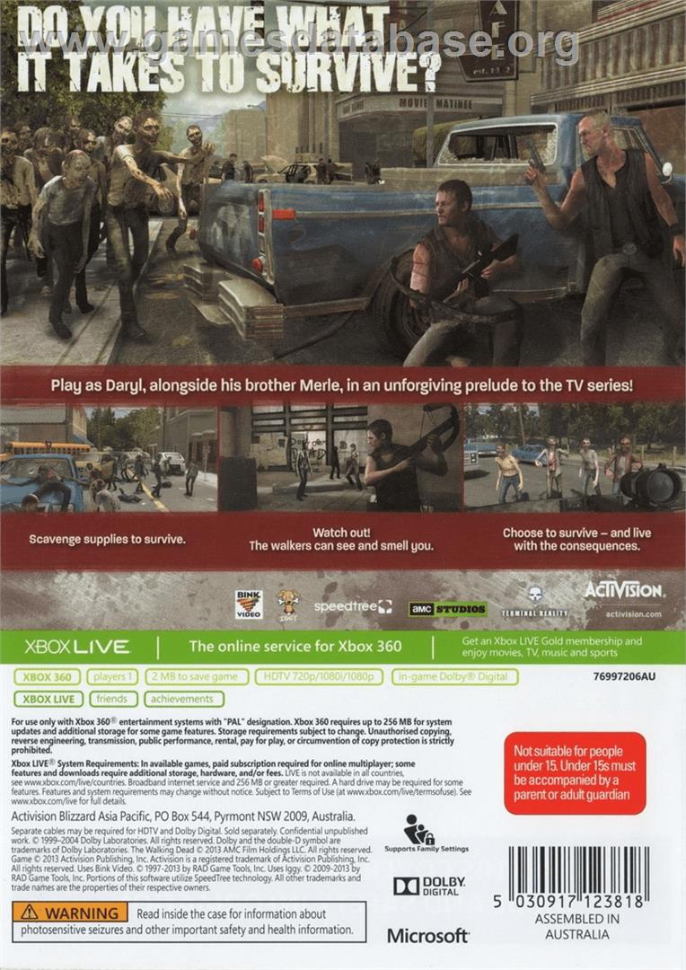 Walking Dead - Survival Instinct, The - Microsoft Xbox 360 - Artwork - Box Back