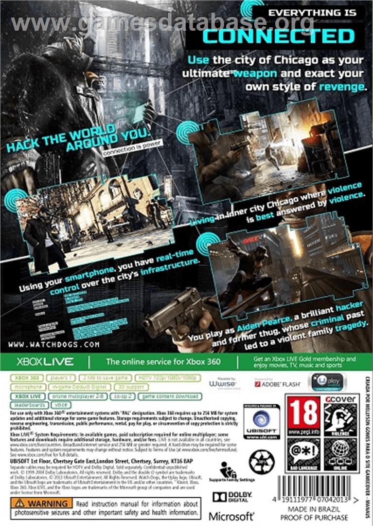 Watch Dogs - Microsoft Xbox 360 - Artwork - Box Back