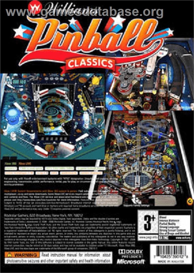 Williams Pinball Classics - Microsoft Xbox 360 - Artwork - Box Back