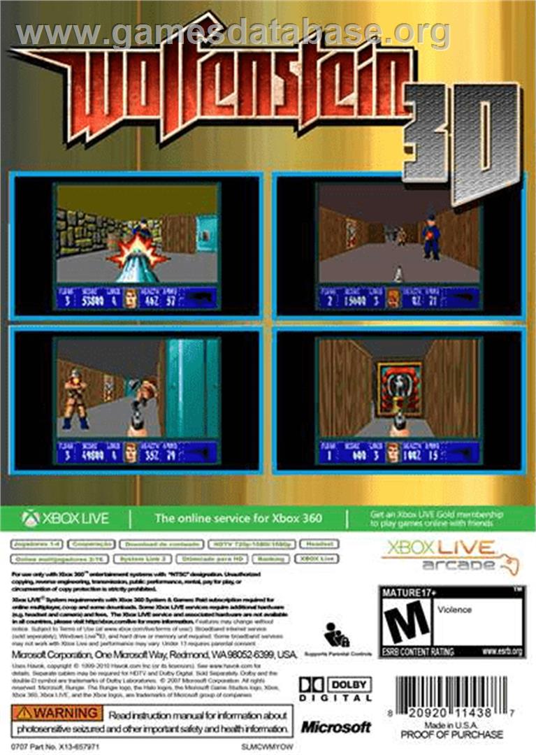 Wolfenstein 3d - Microsoft Xbox 360 - Artwork - Box Back
