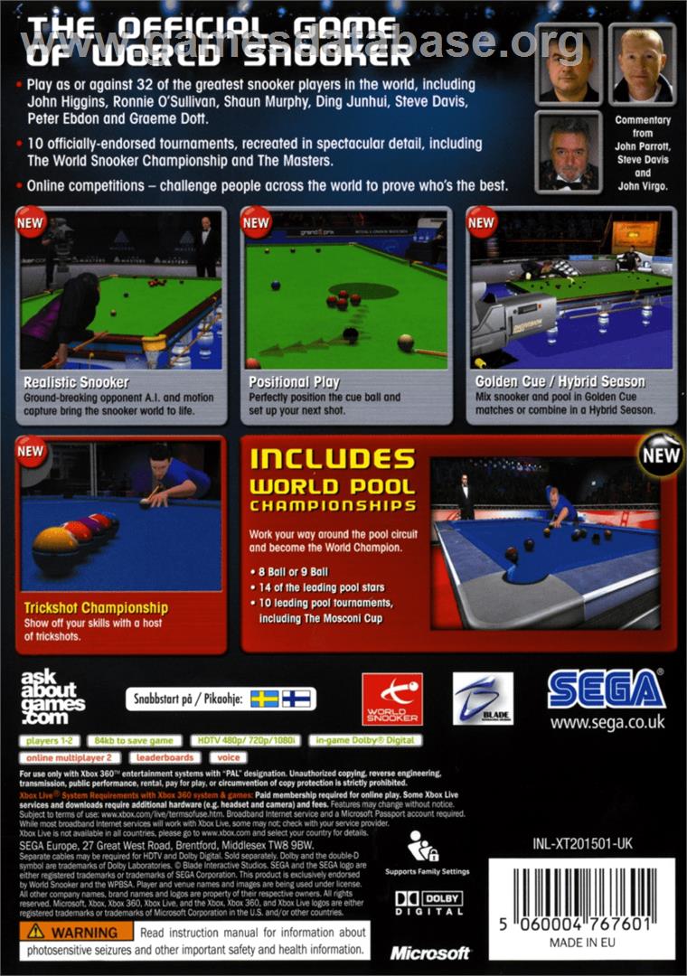 World Snooker Championship 2007 - Microsoft Xbox 360 - Artwork - Box Back
