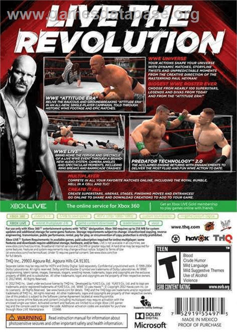 Wwe'13 - Microsoft Xbox 360 - Artwork - Box Back
