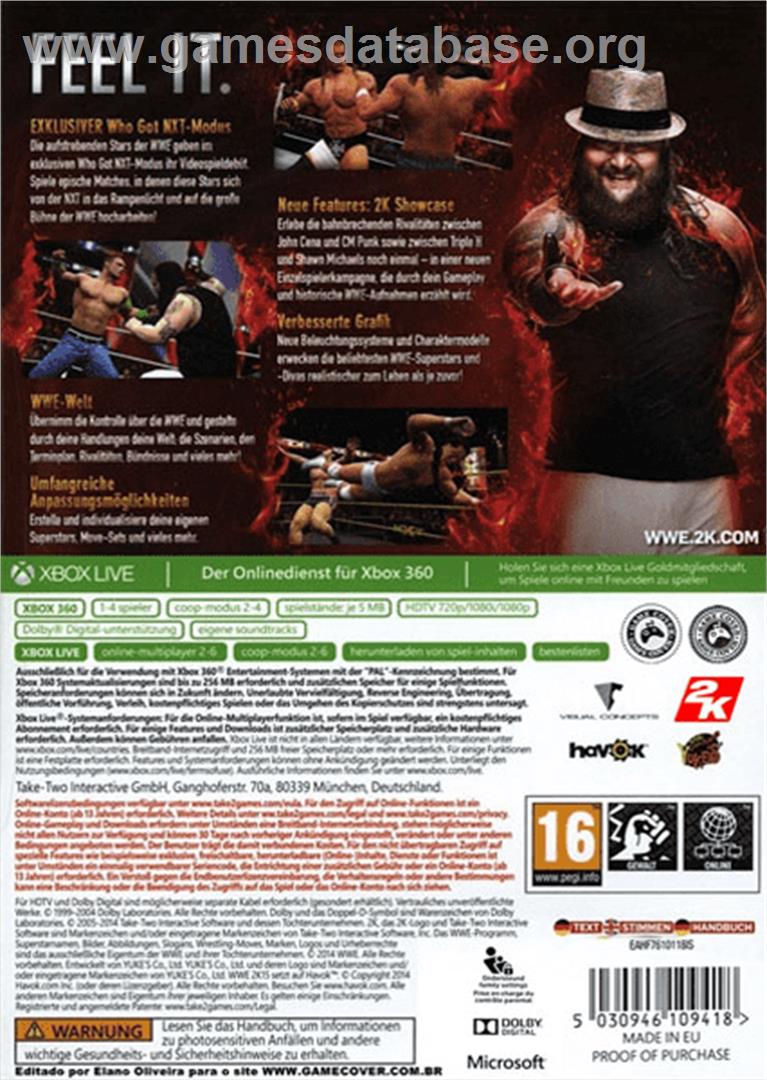 Wwe 2k15 - Microsoft Xbox 360 - Artwork - Box Back