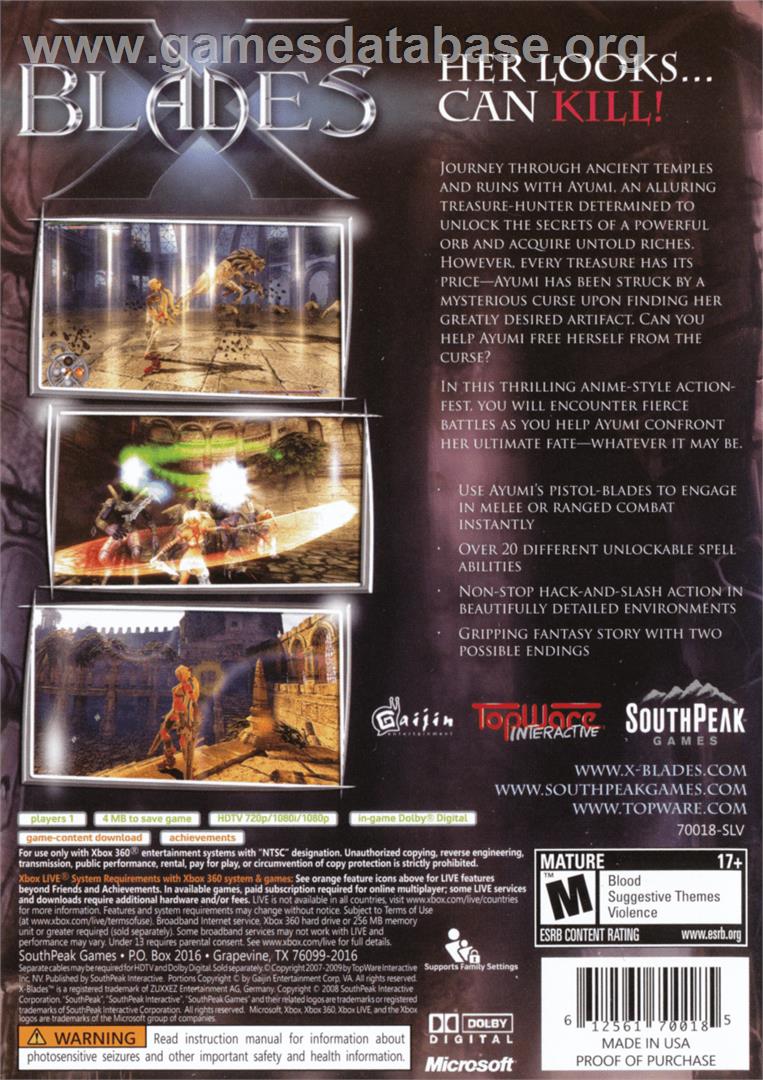 X-blades - Microsoft Xbox 360 - Artwork - Box Back