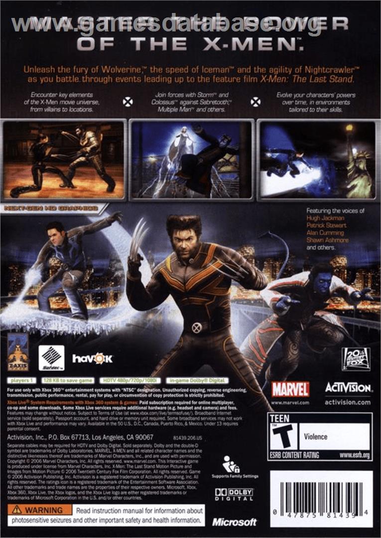 X-men - The Official Game - Microsoft Xbox 360 - Artwork - Box Back