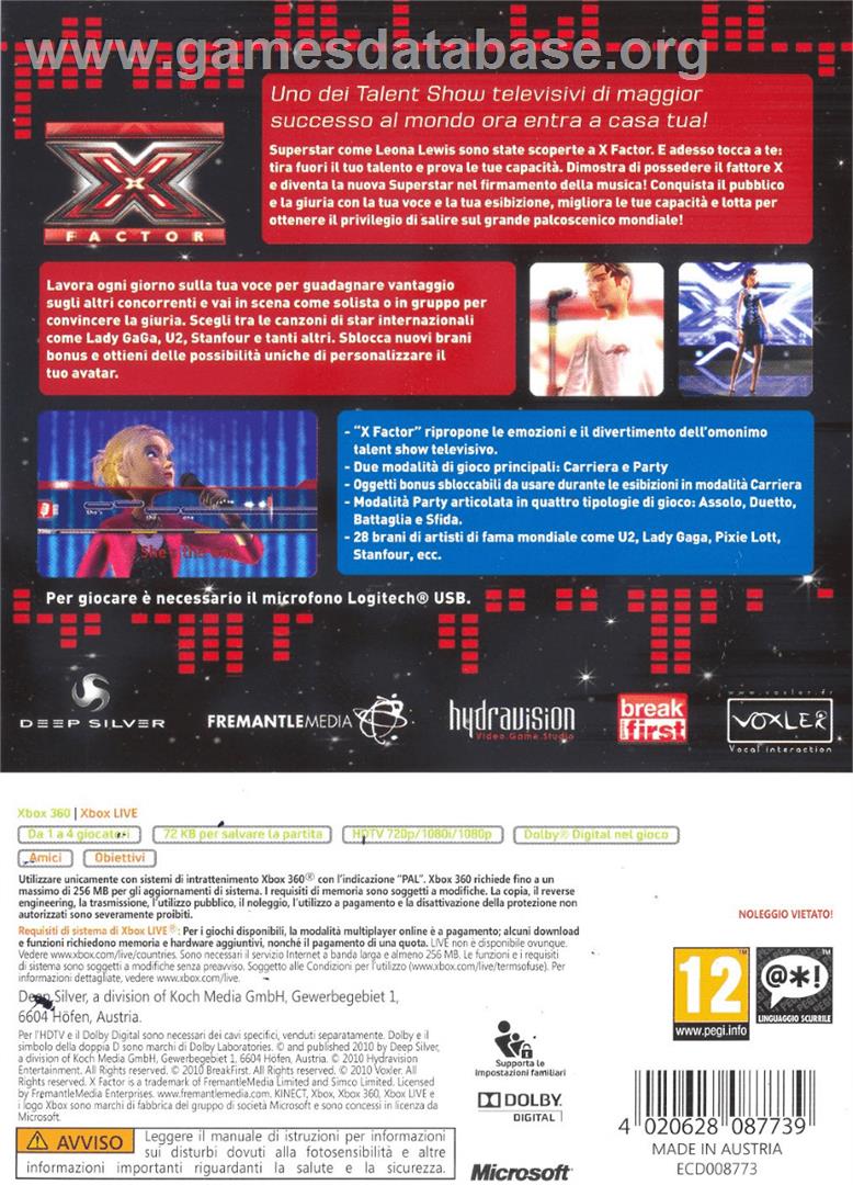 X Factor - Microsoft Xbox 360 - Artwork - Box Back