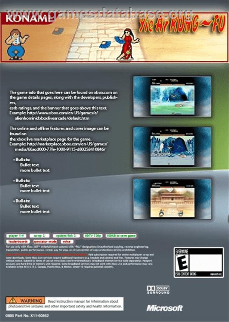 Yie Ar Kung-fu - Microsoft Xbox 360 - Artwork - Box Back